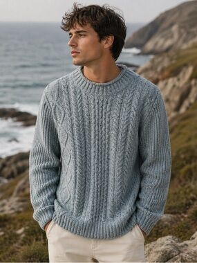 White Stuff Berkley Blue Cable Crew Sweater — Men’s M, NWT